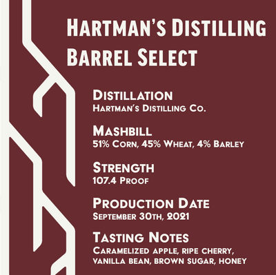 Hartman's Distiling Company Barrel Select Bourbon